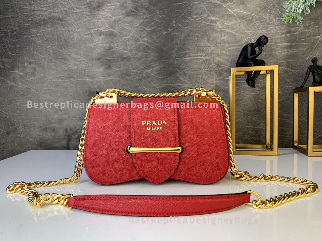 Prada Sidonie Red Saffiano Leather Shoulder GHW Bag 184